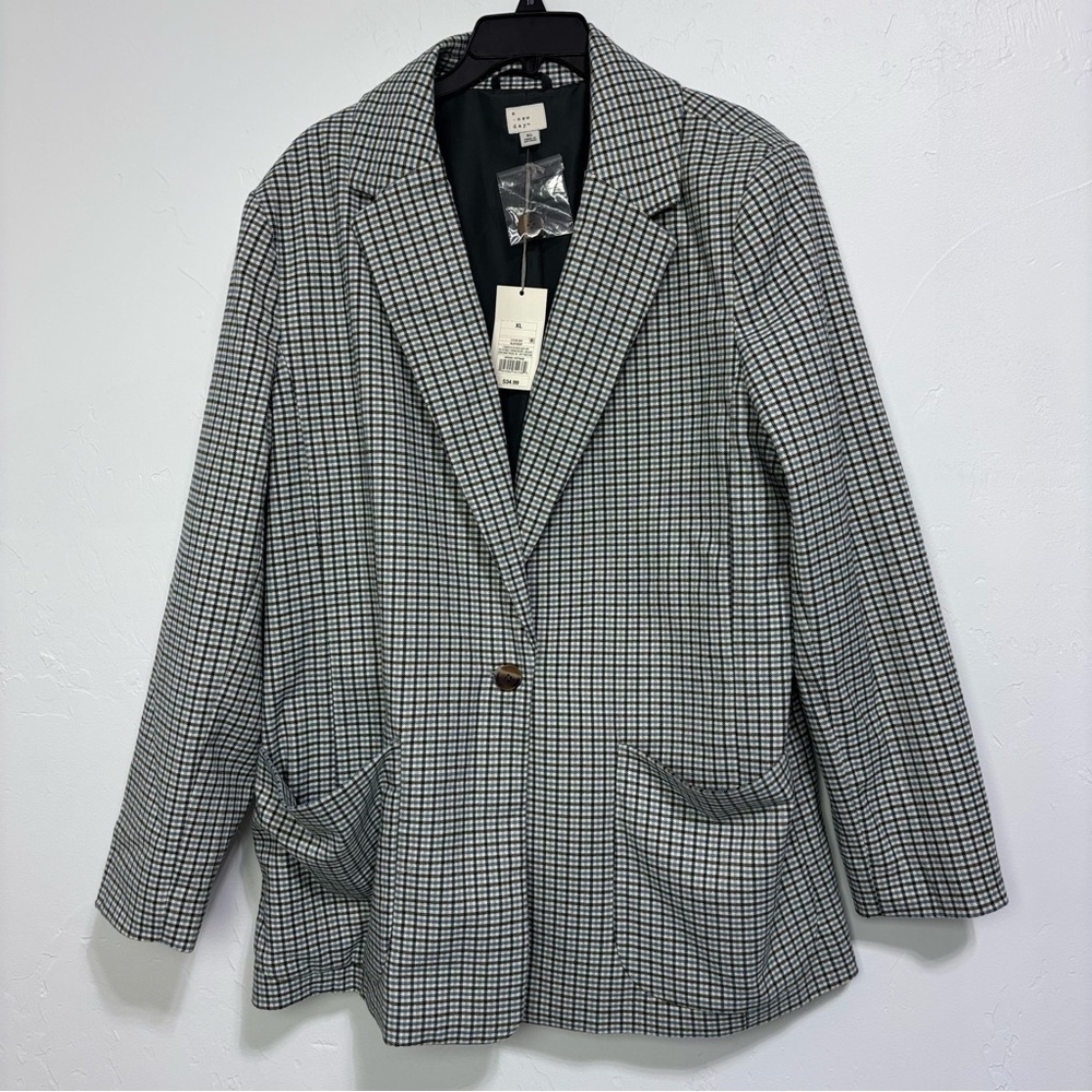 A New Day NWT Women's Blazer Plaid Button 2 Pocket XL Career Office Workwear